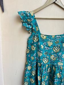 Robe longue vintage en coton indien avec broderie florale imprimée à la main, col carré, style tunique, pour femmes - Product Image 3