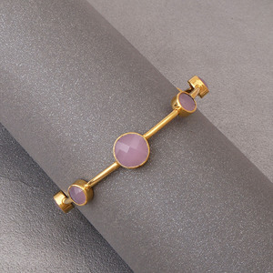 Bracelet jonc minimaliste ElJoyero GB53 plaqué or 18 carats avec calcédoine rose, bijou cadeau pour femme - Product Image 3