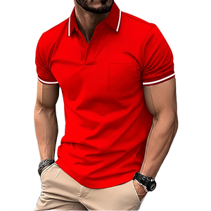 Polo de Manga Corta Negro para Hombre con Bolsillo, Color Sólido, Diseño Casual de Algodón Transpirable, Corte Regular - Product Image 4