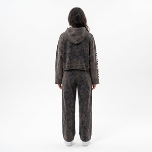 <b>Women</b> <b>Washed</b> Hoodie Set Vintage Zip Neck Cropped Pullover Sweatshirt Matching Jogger Pants Custom Streetwear Fashion - Product Image 2