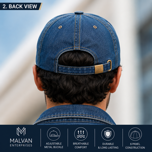 Custom Logo Washed Denim 6-Panel Baseball <b>Cap</b> Adjustable Metal Buckle Unisex Casual Style Heat-Transfer Printed Rhinestone - Product Image 2