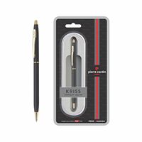 Stylo à bille promotionnel Pierre Cardin Kriss Japan en métal noir de haute qualité, design élégant, finition mate premium, pointe de 0,7 mm