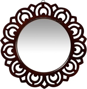 Urban Store Scandinavian Design Glass Wall <b>Mirror</b> Beveled Edge Walnut Color 16x16 Inch Handcrafted Floral Carving for Bathroom - Product Image 3