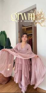 Pink Floor-Length Anarkali Suit With <b>Silver</b> Embellished Neckline Elegant Indian Pakistani Wedding <b>Dress</b> <b>Women's</b> Loose Fit - Product Image 2