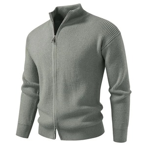 Cardigan en maille unie pour homme, coupe ajustée, col montant, style décontracté, nouvelle collection automne-hiver, version coréenne - Product Image 6