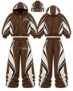 Survêtement streetwear homme personnalisé, sweat à capuche zippé, coupe ample, noir et blanc rayé, vêtements de sport - Product Image 5