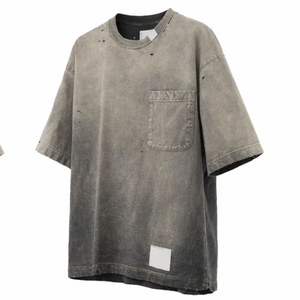 Camiseta Oversize de Algodón para Hombre, Color Liso, Cuello Redondo, Manga Corta, Estilo Urbano, Teñida con Bolsillo, Camisetas Personalizadas con Lavado Ácido - Product Image 2