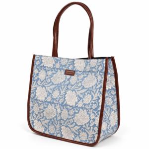 Bolsa de Mano con Estampado Floral Azul y Blanco para Mujer, con Asas Marrones, Bolsa de Compras Grande para Uso Diario - Product Image 4