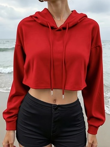 Minimalist Cropped <b>Zip</b> <b>Up</b> Fleece Sweatshirt <b>Women</b> Casual Loose Fit Hooded <b>Jacket</b> - Product Image 3