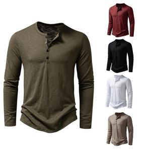 <b>Men's</b> White <b>Long</b> <b>Sleeve</b> <b>Henley</b> Shirt V-Neck Button Casual Solid Knitted Regular Fit Curved Hem T-Shirt - Product Image 5
