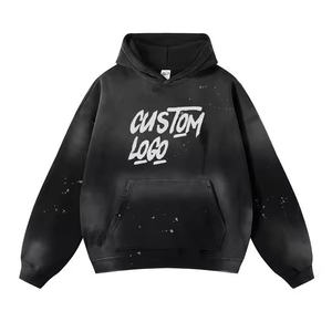 Sweat-shirt à capuche personnalisé OEM pour homme, nouvelle collection hiver, couleur unie, design délavé à l'acide, broderie appliquée, teinture unie, texte personnalisé - Product Image 1