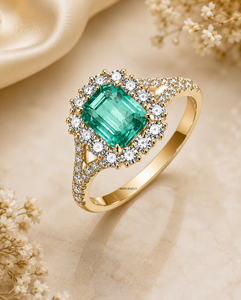 <b>Emerald</b> Cut Green Gemstone Statement <b>Ring</b> with Diamond Accents for Women 10K 14K 18K Gold 925 935 <b>Silver</b> Fine Jewelry - Product Image 1