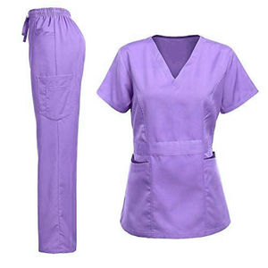 Ensemble de blouses médicales pour femmes, manches courtes, col en V, uniforme d'infirmière, tissu extensible et doux, haut et pantalon - Product Image 4