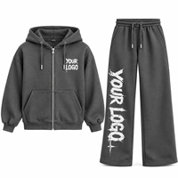 Ensemble de survêtement streetwear en coton de haute qualité avec fermeture éclair surdimensionnée, sweat-shirts et pantalons de survêtement personnalisés pour hommes, ensemble de survêtement d'hiver