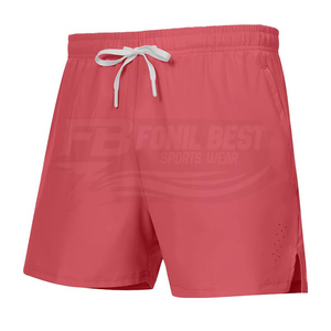Men's <b>Black</b> Quick Dry Drawstring Sport Shorts Solid Color Elastic Waist Knitted Polyester Short Length Front Logo - Product Image 5