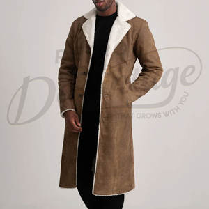 Abrigo Largo de Piel Sintética para Hombre, Chaqueta Cálida de Invierno con Forro de Piel, Gabardina Marrón de Ante, Abrigo Casual de Exterior - Product Image 5