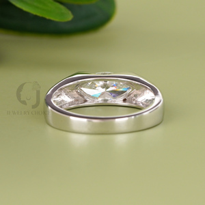 1.70CT Marquise Lab Diamond <b>Ring</b> Unisex VVS VS DEF Clarity Minimalist Bezel <b>Set</b> Solid White Gold <b>Silver</b> Color Engagement Band - Product Image 3