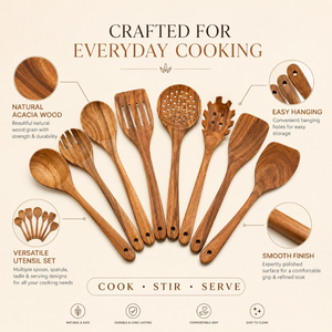 Ensemble d'ustensiles de cuisine en bois d'acacia artisanal, cuillères et spatules en bois naturel, outils de cuisine faciles à manipuler |   Ensembles d'ustensiles de cuisine en gros - Product Image 5