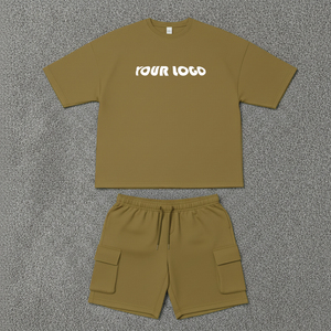 Conjunto Deportivo Unisex Personalizado de Color Sólido, Camiseta de Manga Corta y Pantalones Cortos Tipo Cargo, Ropa Casual de Verano de Algodón Transpirable - Product Image 1