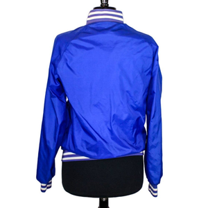 Chaqueta Varsity Azul para Hombre, Estilo Preppy, Cuello Camisero, Corte Regular, Material de Poliéster, Cierre de Cremallera, Color Sólido - Product Image 3