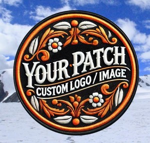 Patch en tissu rond personnalisé brodé en chenille thermocollant avec logo floral pour chapeaux, sacs, chaussures et vêtements - Product Image 1