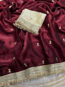Sari Tradicional de Diseño Indio-Pakistaní, de Seda Banarasi, Suave y con Hermoso Bordado de Lentejuelas y Dori, Ideal para Fiestas - Product Image 2