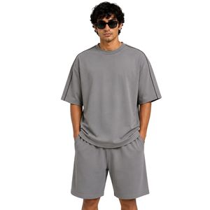 Grey Mens Oversized <b>T</b> <b>Shirt</b> And Shorts Set Short Sleeve Crew Neck Casual Streetwear Summer Tracksuit Customized Wholesale - Product Image 1