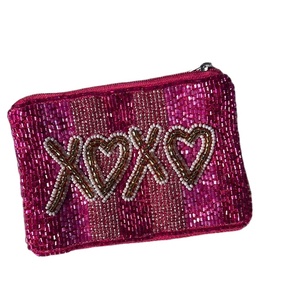 Porte-monnaie XOXO perlé en forme de coeur fait à la main élégant Mini fermeture éclair argent sac de maquillage stockage facile accessoire de mode pour Noël - Product Image 1