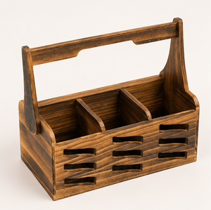 Wholesale Rustic Wooden Silverware <b>Caddy</b> With Ergonomic Handle 4-Compartment Flatware Utensil Holder For <b>Kitchen</b> Countertop - Product Image 3