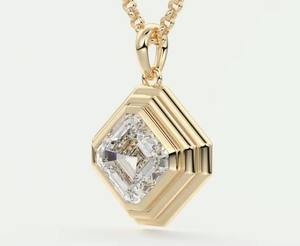 จี้เพชรทรงบาแกตต์แบบฝังขอบเพชร VVS มอยส์ซาไนต์ ดีไซน์ฮิปฮอปสองสีเงินทอง แรงบันดาลใจจาก Asscher Chunky Deco สำหรับงานปาร์ตี้ - Product Image 4