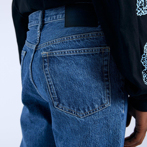 Unisex Extra Long Boot Cut <b>Stretch</b> Denim Jeans Zipper Fly High Street Hip Hop Style Pleated Effect Casual Stonewash Pants - Product Image 4