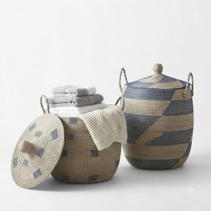 Cesta de almacenamiento ecológica de hierba marina natural, cesta de mimbre tejida a mano, solución de almacenamiento para la organización del hogar. - Product Image 3