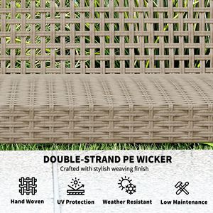 3 Seat Wicker Outdoor Patio <b>Sofa</b> Acacia Wood Furniture with Steel Armrests 1000 LBS Capacity Teak <b>Waterproof</b> Cushion - Product Image 5