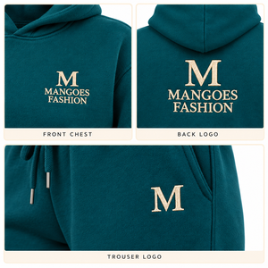 Conjunto Deportivo de Verano con Capucha Unisex MANGOES FASHION, Color Verde Azulado Sólido, 100% Algodón, Manga Larga, Pantalones Casuales con Cordón Lateral - Product Image 5
