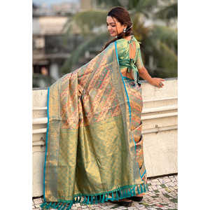 Sari en soie tissée Zari Rama Dharmavaram Leheriya d'origine Elite Weaves, robe de soirée élégante 0,65g - Product Image 1