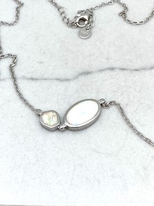 Blue Opal Oval Polygon Necklace Double Sided Gemstone Jewelry Women Gift Wholesale - Product Image 4