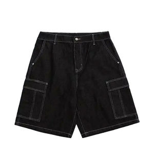 Shorts en jean noir pour homme, matière douce et respirante avec poches latérales, design uni pour la gym, le fitness, les voyages et les occasions décontractées - Product Image 1