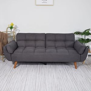 Divano Letto Convertibile Grigio Scuro da 75 Pollici con Braccioli Svasati, Stile Quadrato, Rivestimento in Tessuto per Soggiorno, Imbottitura in Schiuma - Product Image 1
