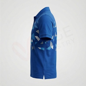 Polo à manches courtes pour homme, imprimé géométrique bleu, 100% polyester, tricoté, respirant, coupe décontractée - Product Image 3