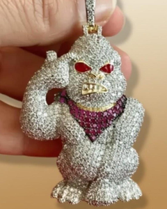 Cartoon Gorilla Brilliant 925 Sterling <b>Silver</b> Moissanite Inlay Red Eyes Ruby <b>Scarf</b> Design Hip Hop Men's Pendant - Product Image 1