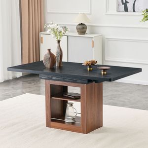 Table de cuisine et de salle à manger rectangulaire extensible noire de 59 à 71 pouces avec espace de rangement - Product Image 1