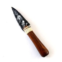 Couteau artisanal en obsidienne noire, lame de 8 pouces en pierre précieuse, manche en bois, décoration en cristal faite à la main, objet d'art et de collection
