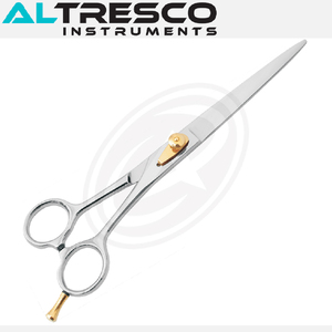 Tijeras de aseo para mascotas de acero inoxidable con borde convexo/biselado, reposapiés fijo con tornillo ajustable, punta de hoja afilada para uso de belleza - Product Image 3