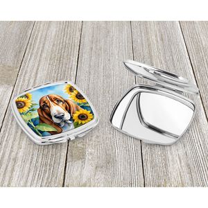 Espejo de maquillaje de viaje compacto con girasoles Basset Hound, espejo decorativo de bolsillo plegable de mano para regalo de mujeres y niñas - Product Image 3