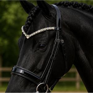 Bandeau de tête en cuir et caoutchouc HMGLOBAL Luxury, avec cristaux blancs taille émeraude, pour dressage et saut d'obstacles - Product Image 6