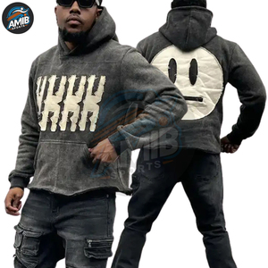 Sweats à capuche légers avec broderie effet vieilli, respirants, basiques, en mélange de coton de haute qualité, best-sellers - Product Image 3