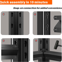 Étagères de rangement en métal à revêtement poudré à 4 niveaux, capacité de 2400 lb, certifiées CE pour entrepôt, noir. 47 po x 24 po x 16 po