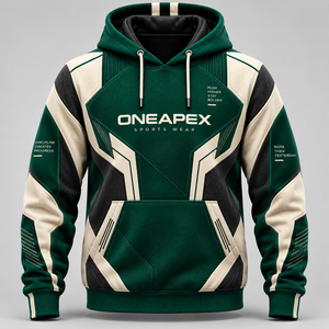 Sweat-shirt à capuche personnalisé vert foncé et crème avec motif graphique pour homme, vêtements de sport athlétiques, fabricant OEM ODM en gros - Product Image 1