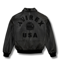 Blouson aviateur en cuir noir Premium Avirex Icon |   Vêtements décontractés pour hommes, écologiques, respirants, à séchage rapide, imperméables, patchwork