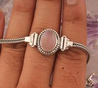 Bracelet à breloques ovales en quartz rose, argent sterling 925, fait main, cristal rose naturel, luxe, certifié GIA, plaqué platine, mariage
